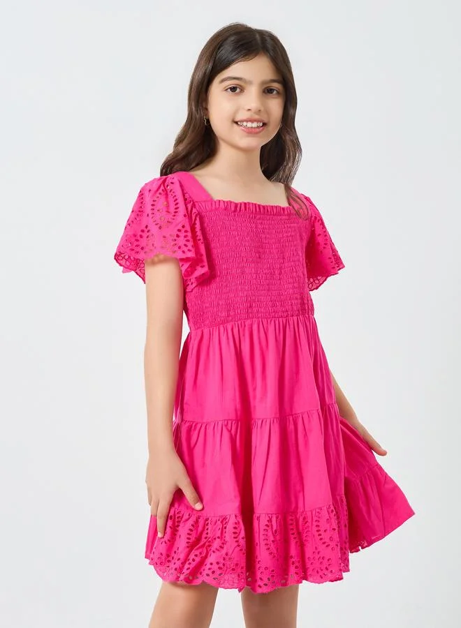 ستايلي فستان قصير بخصر مزموم للبنات